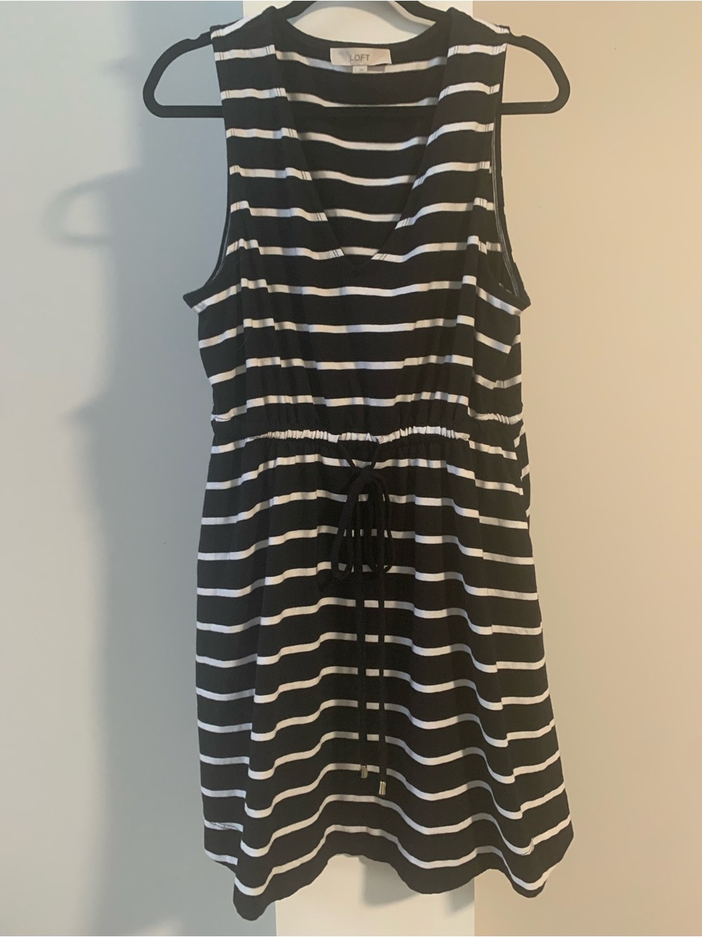 LOFT Black & White Striped V-Neck Minidress